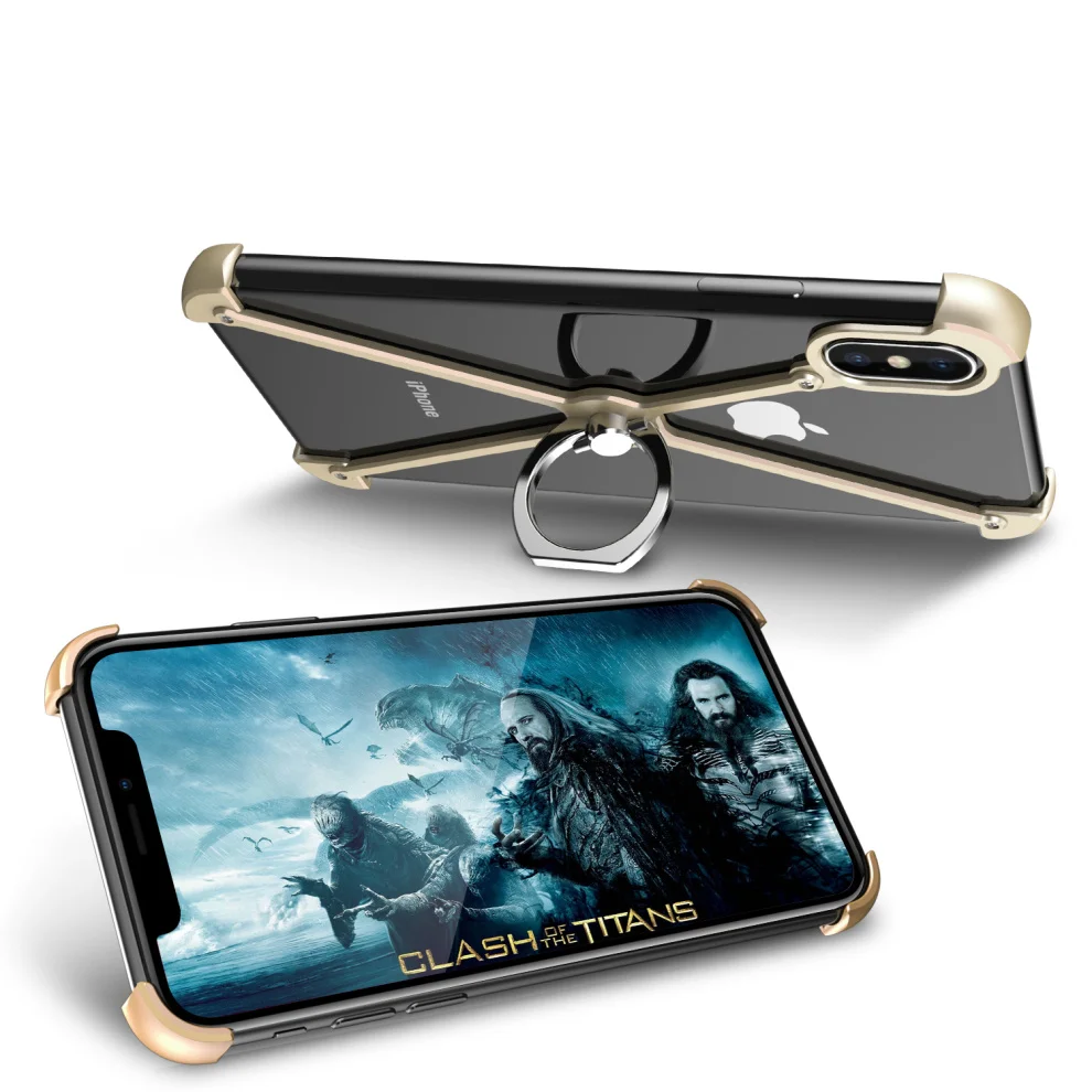 Роскошный Алюминиевый металлический бампер чехол для Apple iPhone XS/X тонкий противоударный палец кольцо держатель чехол для iPhone X XS бампер