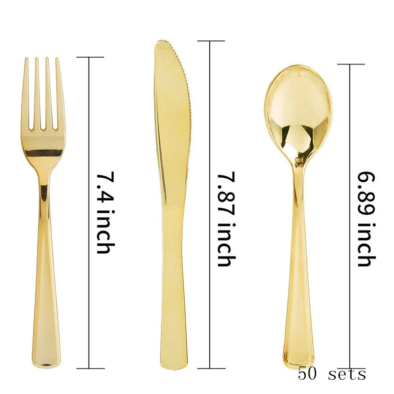 50 sets of golden plastic tableware (6)