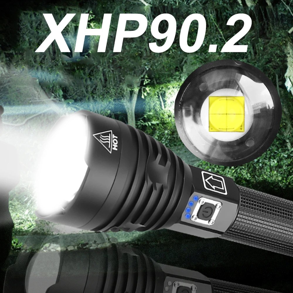 Bright XHP90.2 Most Powerful LED Flashlight Torch XHP90 Tactical Flashlight Rechargeable USB Flash Light 18650 XHP50 LED Lantern