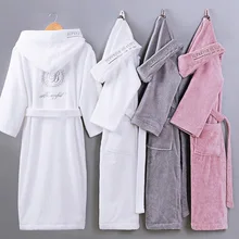 Зимний плотный халат для мужчин и женщин, махровый Халат с капюшоном, хлопковый Халат с вышивкой, мягкий дышащий халат, Повседневная теплая домашняя одежда