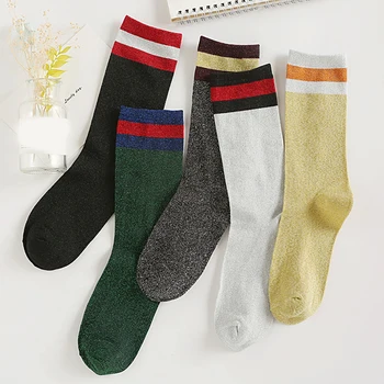 

Fashion Shiny Glitter Striped Women Socks Harajuku Bling Bling Shining Socks Trendy Rock Roll Sparkled Bright Color Socks Meias