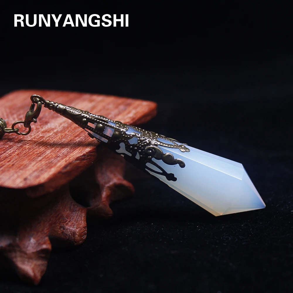 Runyangshi 1pc Natural opal stone pendulum healing crystals chakra charms necklace pendant Women Fashion jewelry | Дом и сад
