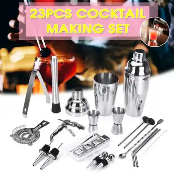 

23Pcs/Set Stainless Steel Cocktail Shaker Mixer Set Drinks Strainer Bottle Opener Maker poon Measure Cup Bar Bartender Tool Kit