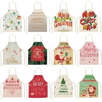 

Christmas Letter Colorful Printed Cleaning Aprons Home Cooking Kitchen Apron Cook Wear Cotton Linen Adult Bibs 53*65cm CM1001