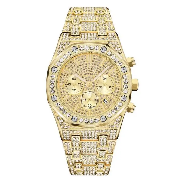 Все Subdial работы роскошные Iced Out часы золото алмаз часы для мужчин квадратный Кварцевые водонепроницаемые наручные часы Relogio Masculino для мужчин Wa