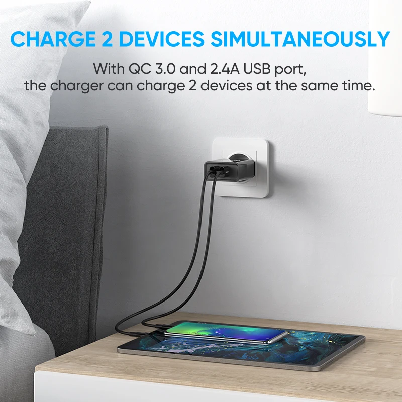 Ugreen Зарядное Устройство USB Qualcomm Быстрая Зарядка 3.0 30 Вт Быстрый Мобильный Телефон Зарядное Устройство(Быстрая Зарядка 2.0 Совместимый) для Samsung Huawei LG