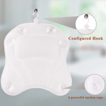 

Bath Pillow 3D Mesh Bathtub Pillow with 6 Suction Cups 1 Hook for Bathing Bathroom Pillow @LS
