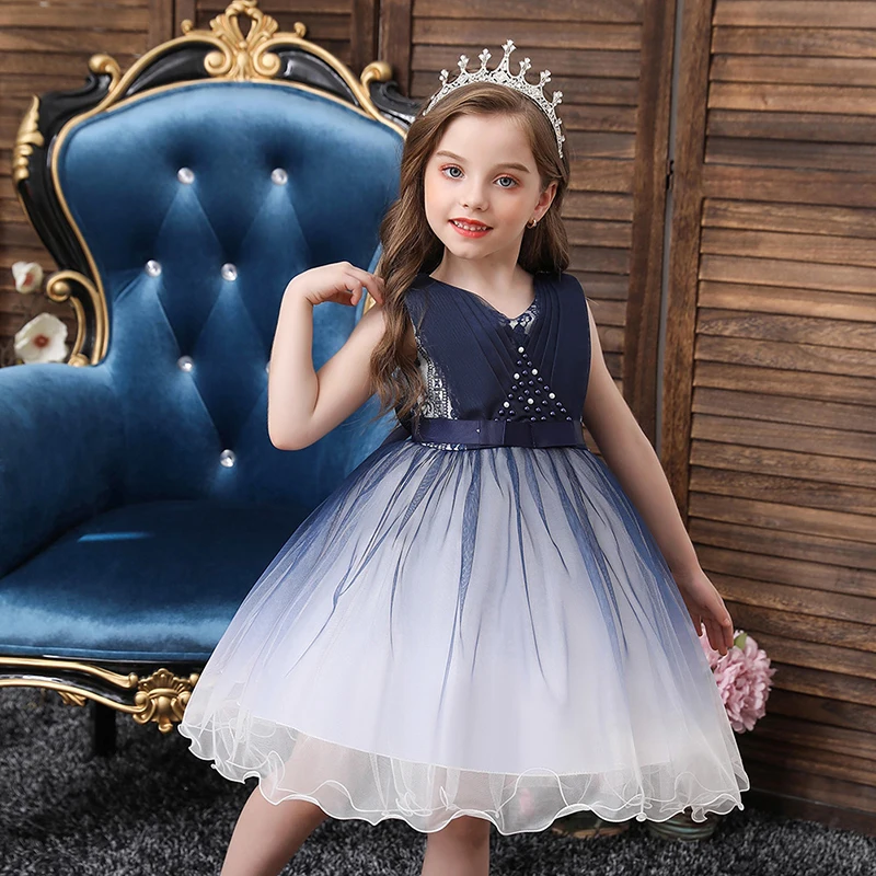 

2-10 Yrs Teenagers Girls Dress Wedding Party Princess Christmas Dresse for Girl Lace Mesh Gradient Dresses Children Clothes