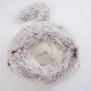 

Round Plush Cat Bed House Cat Mat Winter Warm Sleeping Cats Nest Soft Long Plush Dog Basket Pet Cushion Portable Pets Supplies