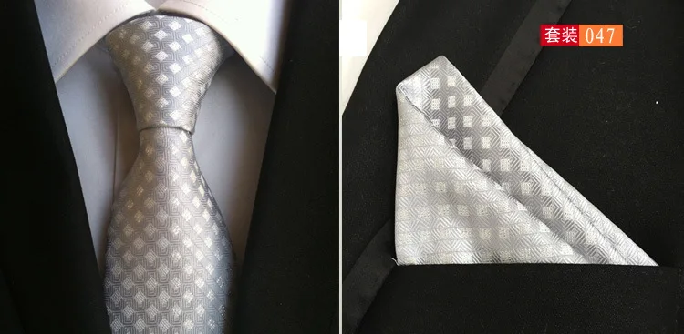 Модный цветочный галстук "пейсли" для мужчин 8 см шелковый Набор платков и галстуков для свадьбы Одноцветный галстук носовой платок наборы - Цвет: 047