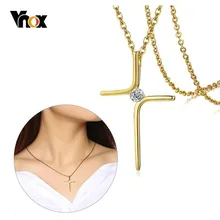 Vnox подвески в виде креста для женщин, ожерелье золотого цвета из нержавеющей стали, AAA CZ камень, тонкий крест, женские Украшения для вечеринки