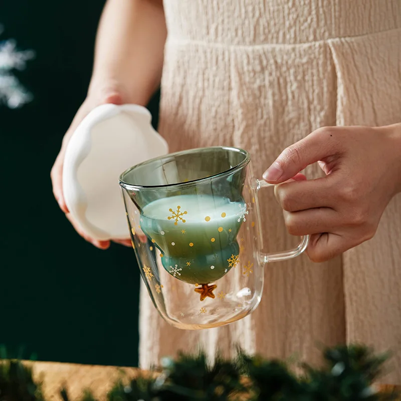 Ins Горячая креативная стеклянная чашка Рождественская елка с двойными стенками Стеклянная чашка для воды 300 мл для рождественского подарка детский подарок для влюбленных