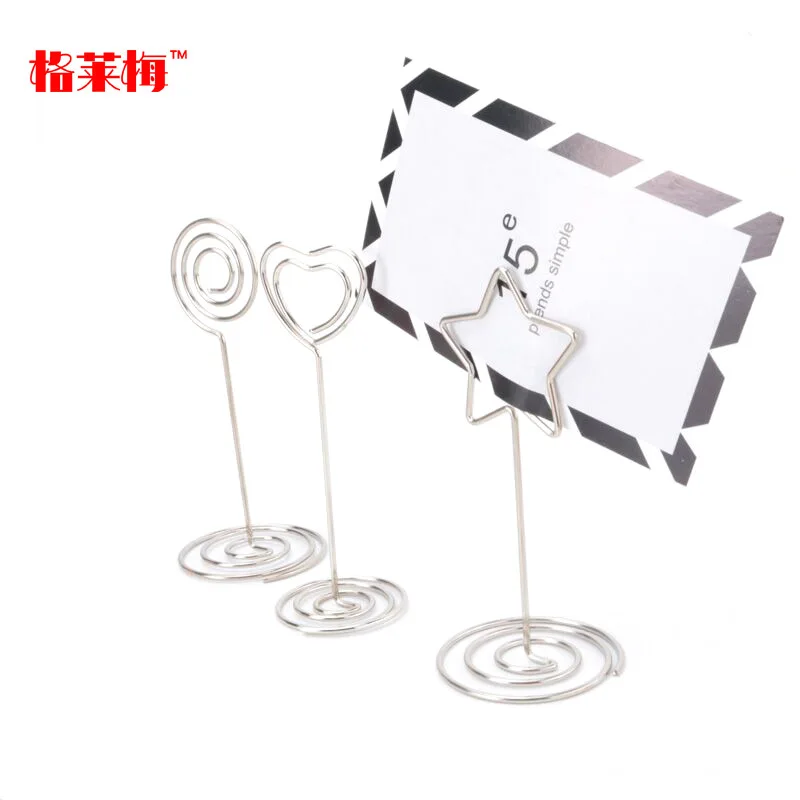 IS Flag Currently Available Supply Silver Metal Heart Spiral Notes Folder Seat Clamp Business Card Holder