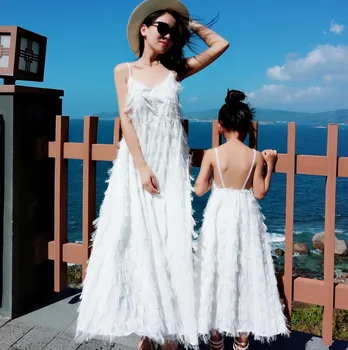 

Tassel Tank Mother Daughter Matching Dresses Mommy and Me Clothes Family Outfits Look Long Mom Mum Mama and Baby Dress Clothing