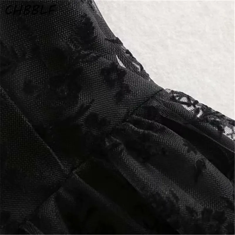 CHBBLF женское черное мини-платье круглый воротник три четверти рукав шикарное Плиссированное повседневное кружевное платье vestido XDN905