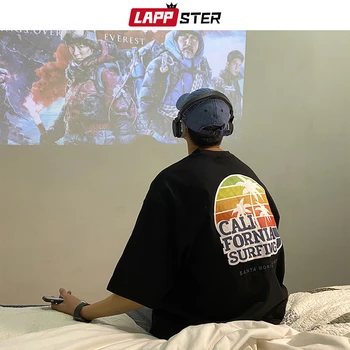 

LAPPSTER Men Harajuku Cartoon Print T Shirts 2020 Summer Mens Graphic Oversized Streetwear T-shirts Hip Hop Casual Tops Tees