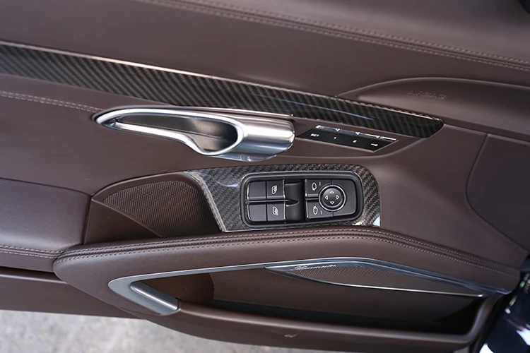 2 шт левосторонний автомобиль из настоящего углеродного волокна для интерьера, кнопка подъема окон, рамка для Porsche 911 718-, аксессуары