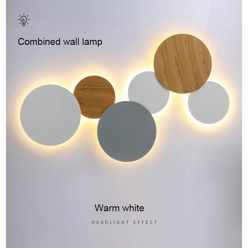 

18W Creative DIY Led Solar Eclipse Indoor Wall Lamp White Black Wood Color Living Room Decoration Round Sconces Home Lighting