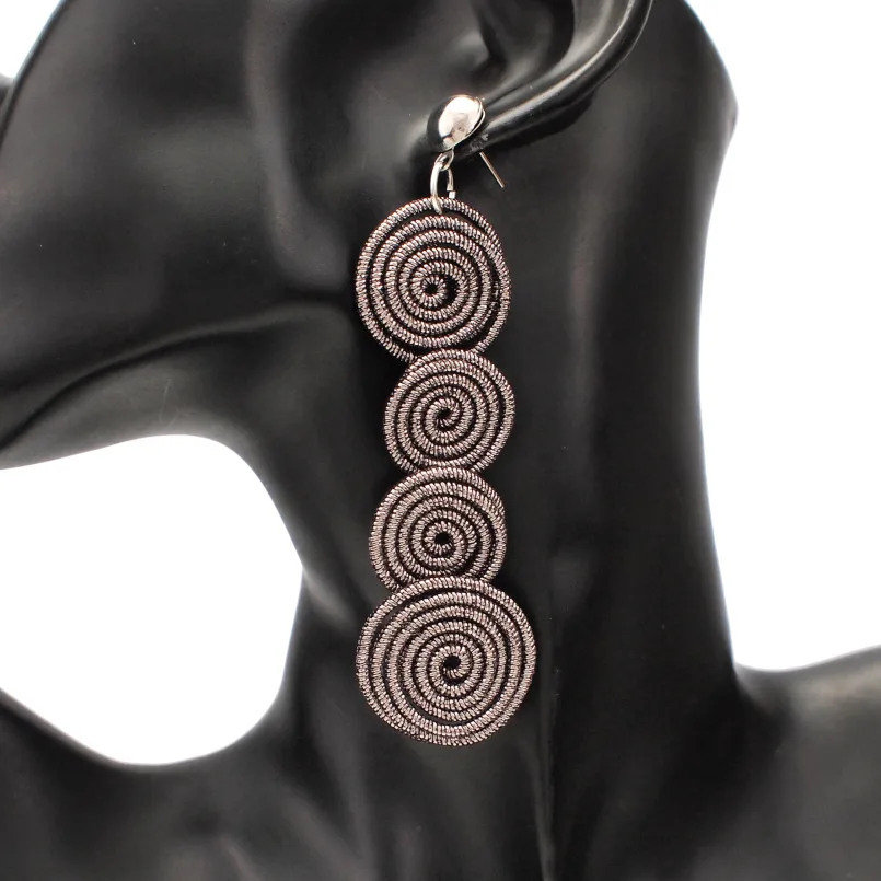 MANILAI, богемные, сплав, спиральные, круглые, массивные серьги для женщин, Ретро стиль, металлические Висячие серьги, модные ювелирные изделия - Окраска металла: Gun Black 1255