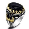 Black Natural Agate Stone Ring 925 Silver Men's Ring Castle Turkish Constantinople Auspicious Vintage Signet Ring Track Wedding 1