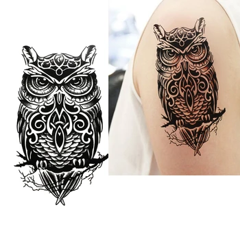 

Waterproof Temporary Tattoo Sticker on arm shoulder big size black ink owl Water Transfer Fake Tattoos Flash for men women