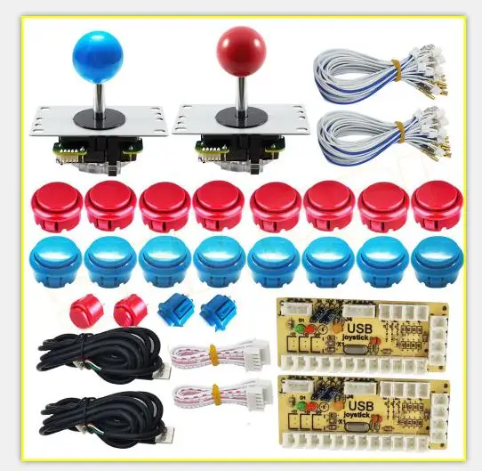 Red and Blue kit 2 игрока аркадная игра diy части USB PC джойстик для MAME игры DIY с нулевой задержкой USB энкодер 5pin джойстик и 20 кнопочных кнопок - Цвет: Red and Blue kit