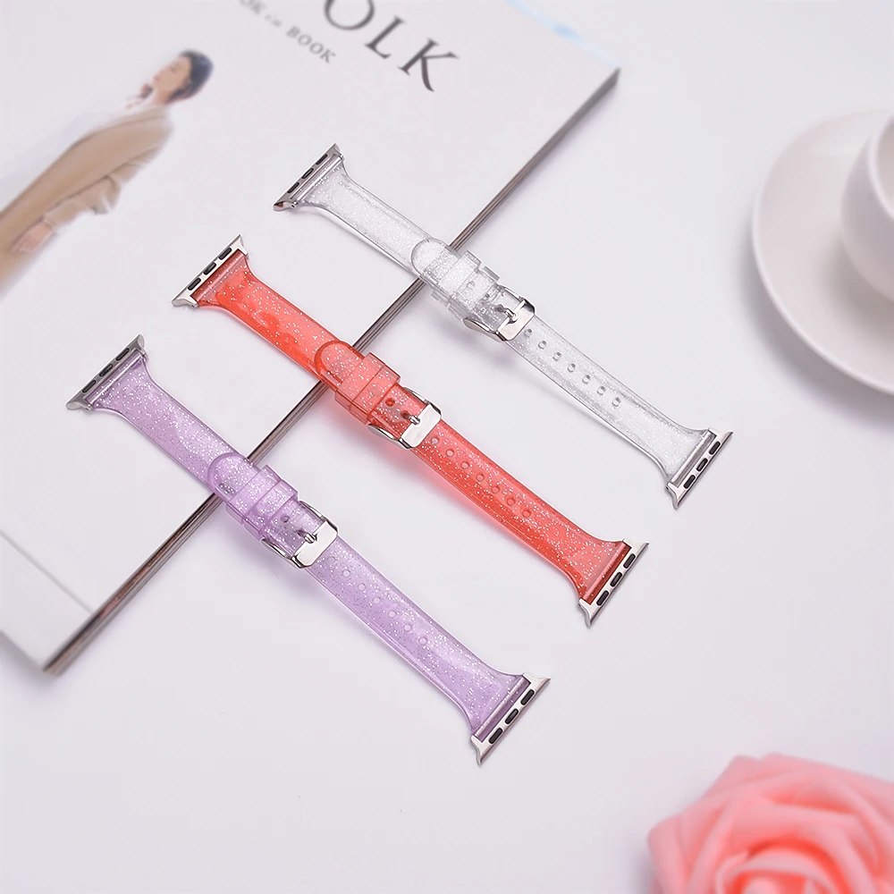 

Silicone strap for Apple Watch band 42mm 44mm 40mm 38mm slim Transparent Bracelet band correa for iwatch series SE 6 5 4 321