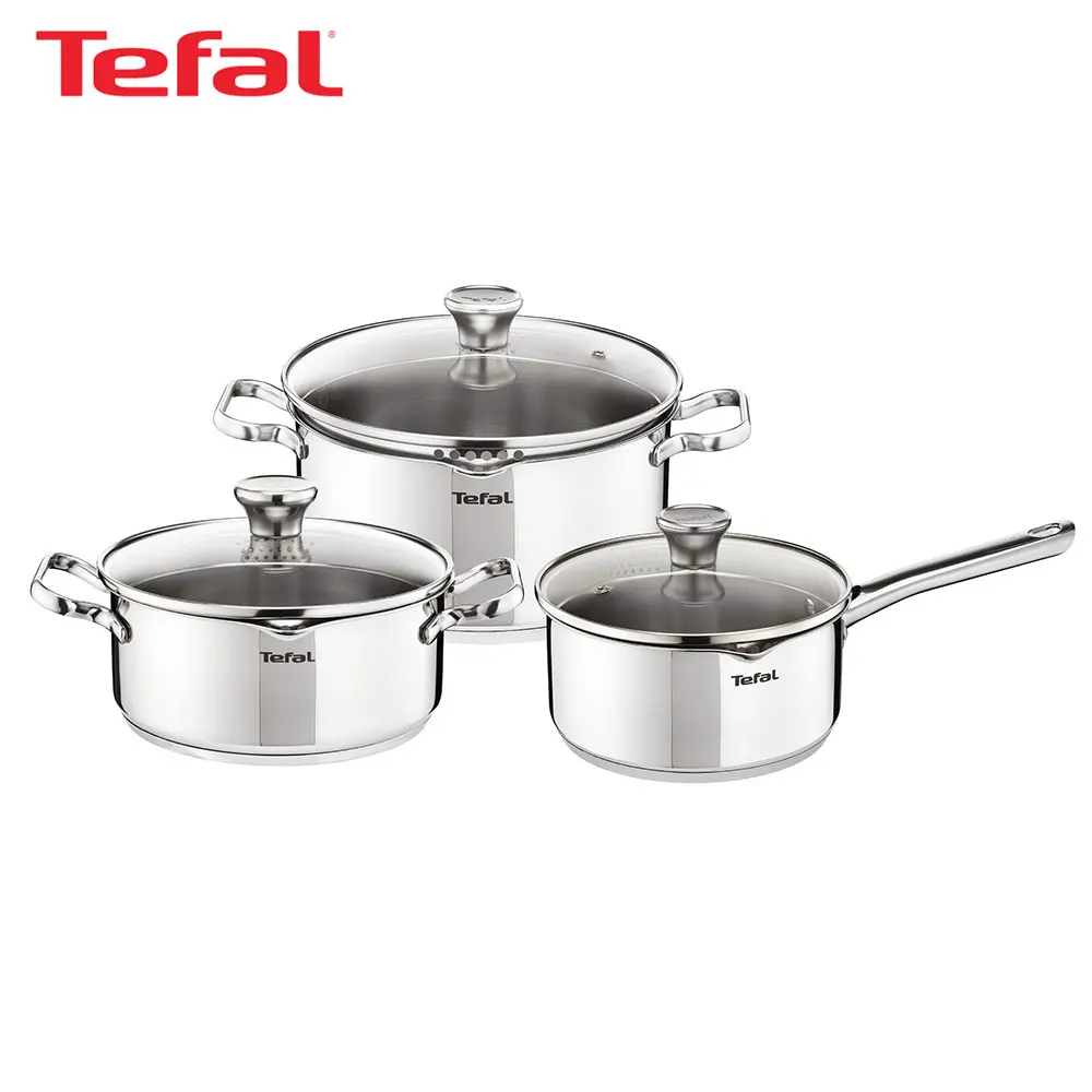 Набор посуды Tefal Duetto нержавеющая сталь кастрюли 20/24 см ковш 16 крышки A705S375 | Дом и