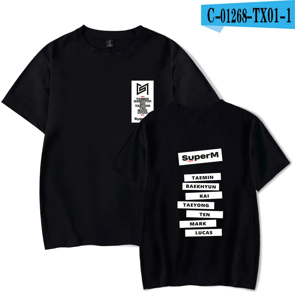 SuperM Vogue, футболка, официальный стиль, женская футболка, Ulzzang Harajuku Kpop SuperM, короткий рукав, графическая футболка, летний топ - Цвет: black