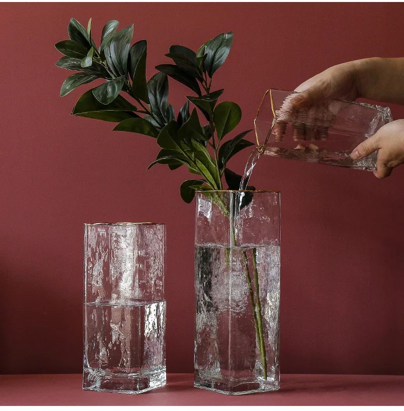 Европейская роскошная стеклянная ваза для цветов Aureate бутылка ваза для цветов узкое настольное украшение для дома квадратная ваза