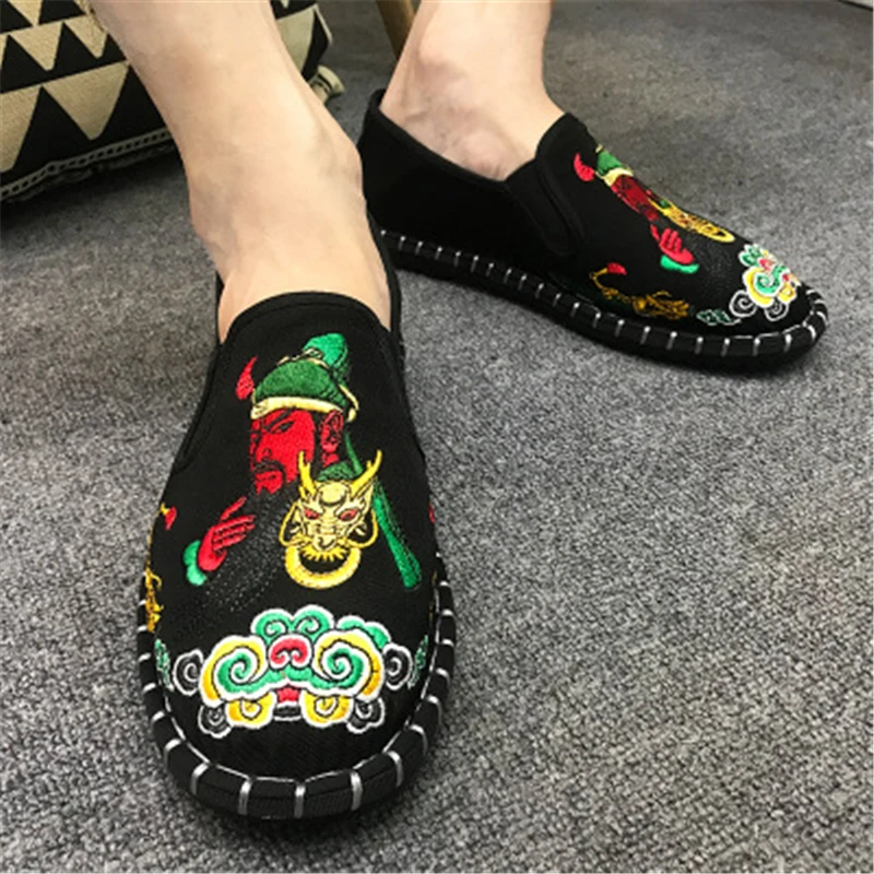 Harajuku/Эспадрильи с вышивкой в виде собаки; лоферы; обувь для влюбленных пар; женская и мужская обувь на плоской подошве; женская Тканевая обувь; износостойкий резиновый тканевый светильник - Цвет: heise guangerye