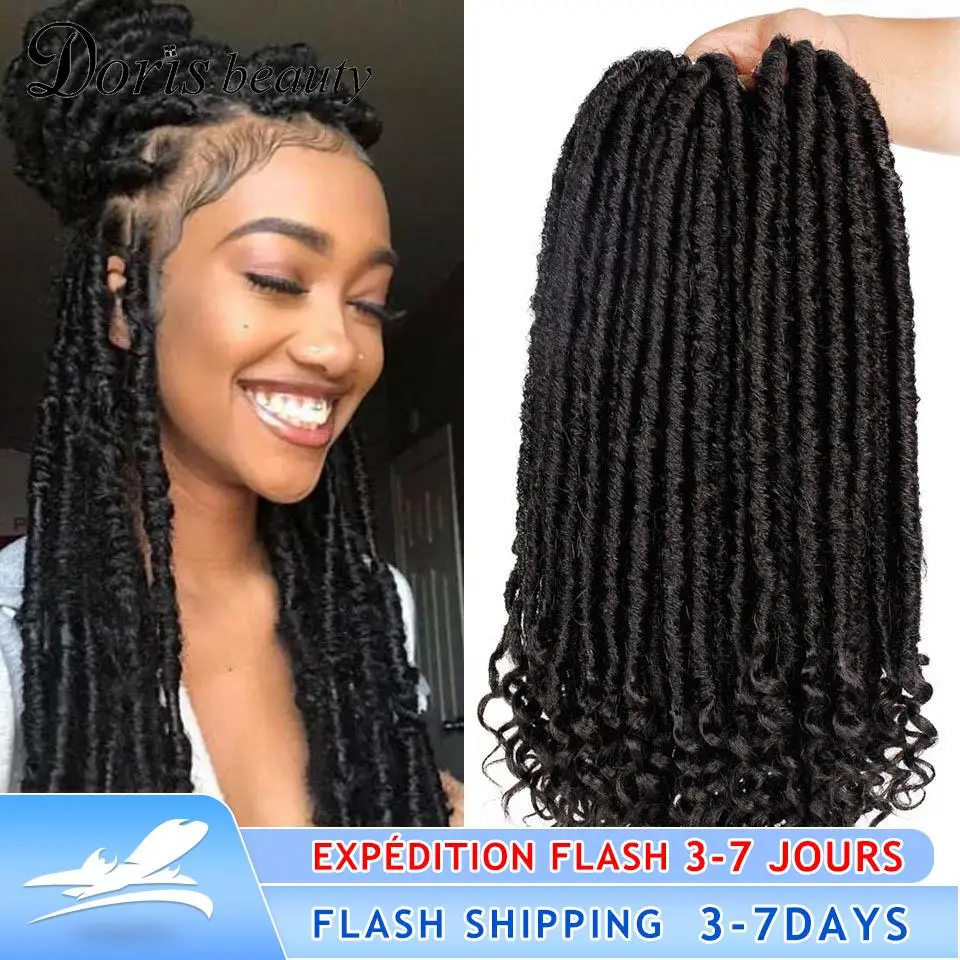 Doris beauty-trenzas de pelo sintético para mujer, extensiones de cabello sintético Natural de 16 y 20 pulgadas, con pelo de ganchillo de imitación de diosa, con cierre