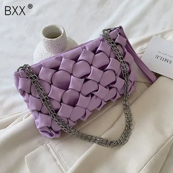

[BXX] Chain Design PU Leather Weave Crossbody Bags For Women 2020 Elegant Shoulder Handbags Female Travel Cross Body Bag HM196