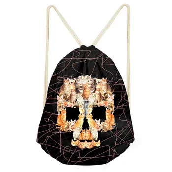 

Aulaygo Cute Skull Print Fashion Animal Girl Backpack Dog Cat Patterns Bunch pocket Teenagers Drawstring Bag Polyester Mochila