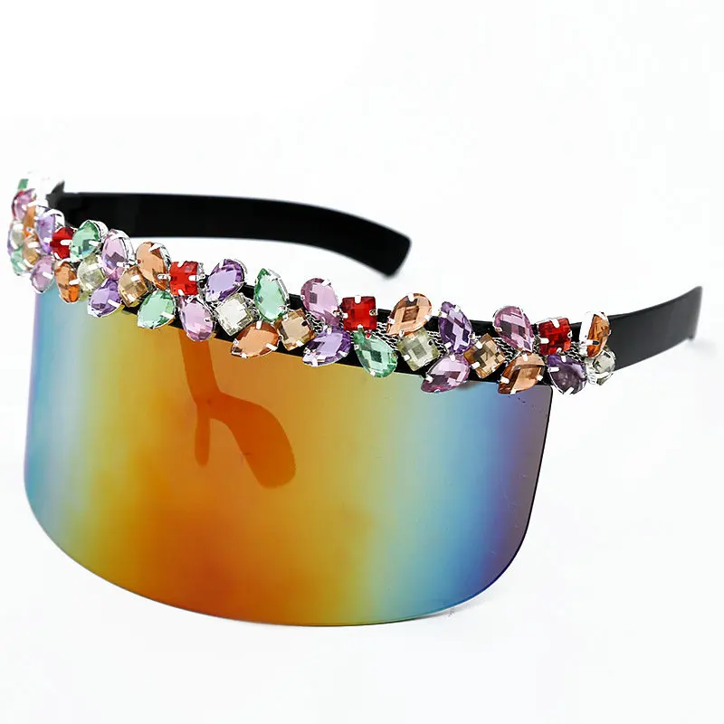 

Fashion Rhinestone Oversized Mirror Sunglasses Women Men Luxury Big Frame Mask Diamond Eye Protection Silver Glasses Shade FML
