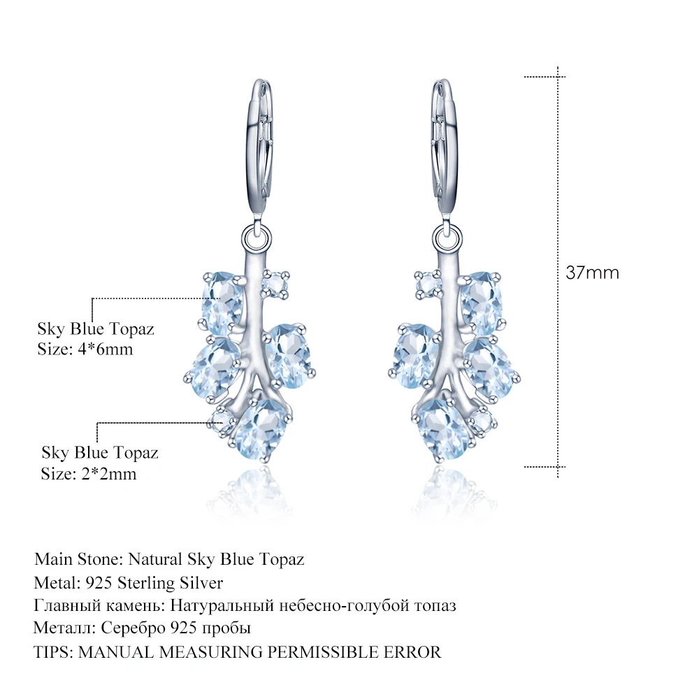 GEM'S балетные 925 пробы серебряные пальмовые серьги в виде дерева 5.01Ct натуральный Небесно-Голубой топаз Драгоценный Камень Висячие серьги для женщин хорошее ювелирное изделие