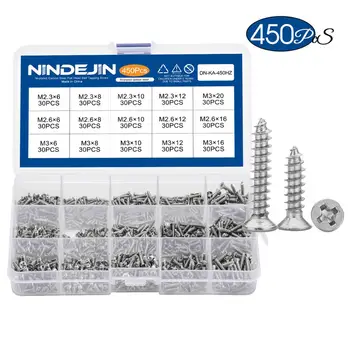 

450pcs/set Nickel plated Countersunk flat head tapping screws with cross recessed M2.3 M2.6 M3 Screws Philips Carbon Steel Screw