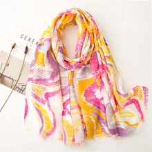 

2021 Women New Fashion Brightful Abstract Viscose Shawl From Spain Print Wrap Pashmina Stole Bufanda Muslim Hijab Snood 180*90Cm