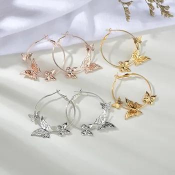 

2020 Bohemian Alloy Butterfly Earrings Hoops Exaggerated Creative Gold Round Circle Luxurious Huggie Women's Hoop Earrings