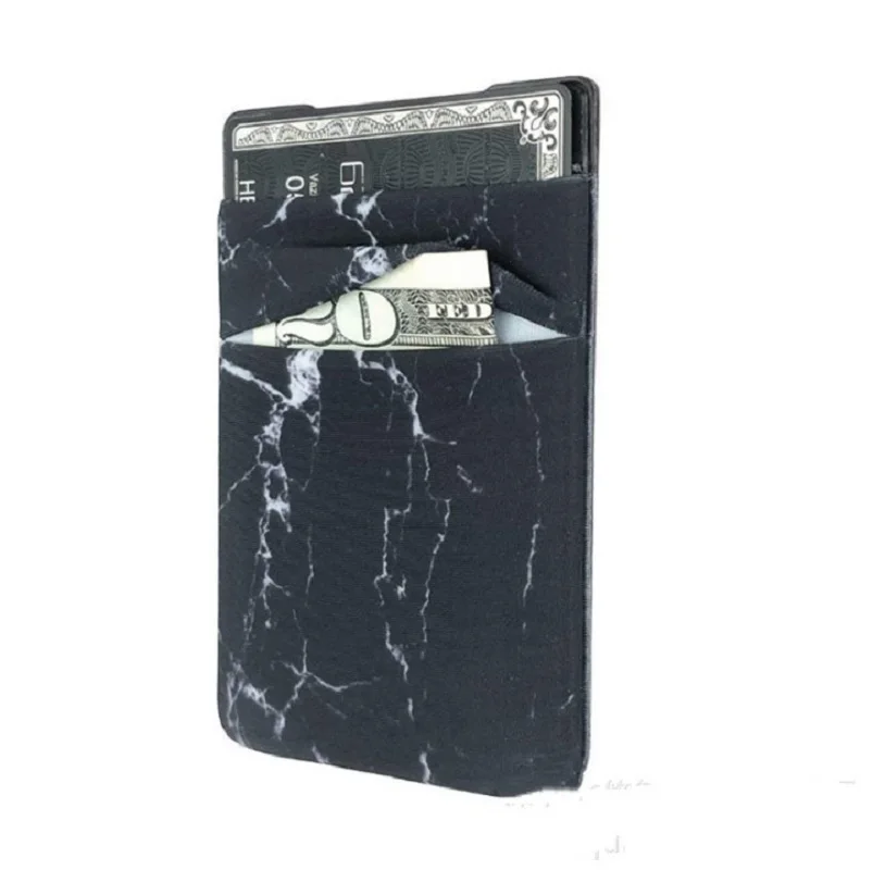 Мода простой белый черный мрамор зерна мобильного телефона держатель для карт эластичный бумажник ID клейкая карманная наклейка для мужчин и женщин - Цвет: Черный