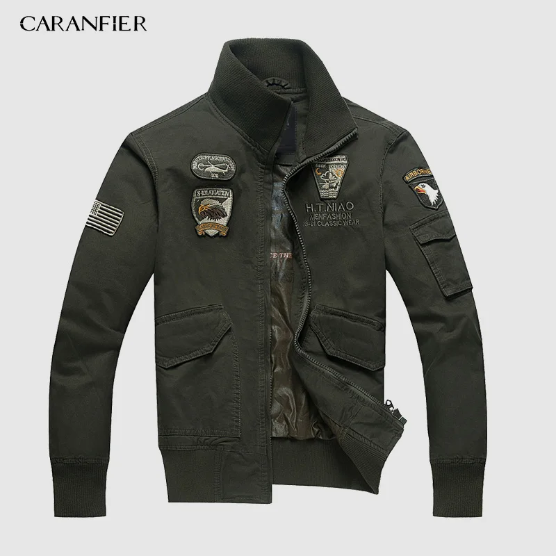 CARANFIER 2019 новые куртки бомберы Мужская армейская зеленая куртка с длинным рукавом