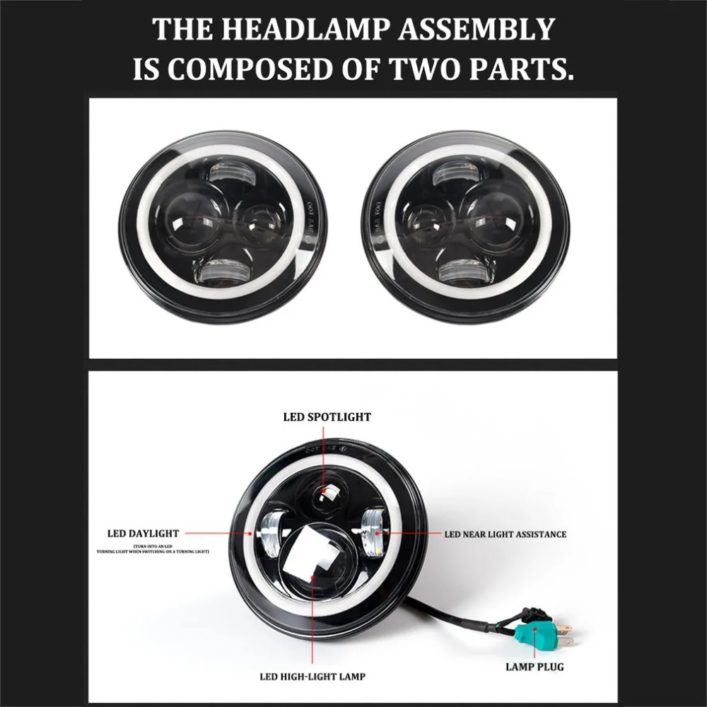 Новинка 2x7 дюймов 45 Вт круглый светодиодный светильник на голову s Halo Angle Eyes Для Jeep для Wrangler для JK LJ TJ CJ головной светильник s внедорожный рабочий светильник