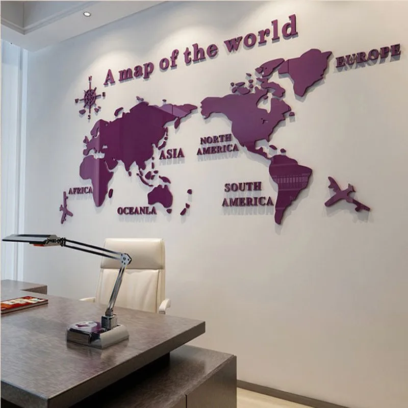 Европейская версия карта мира акриловые 3D стены Стикеры для Гостиная офисные домашний декор карта мира стены Стикеры s детская 8 - Цвет: Фиолетовый