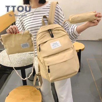 

TTOU Fashion 3 Pcs/set Waterproof Backpack Ladies Big Capacity Schoolbag Classic Style Basic Teenage Girls Shoulder Bags New