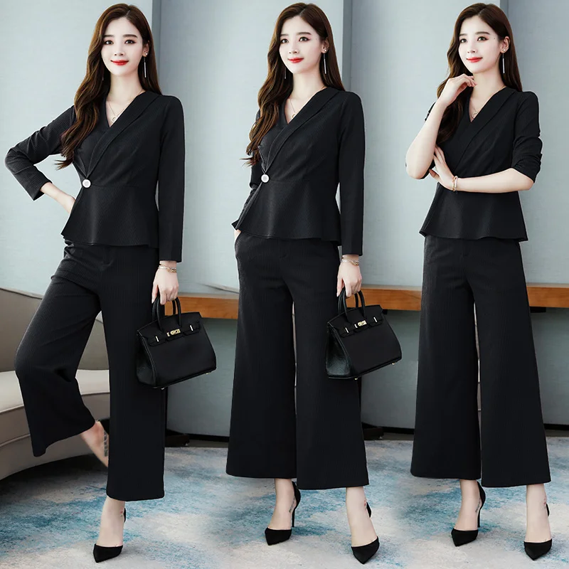 Модный тонкий женский костюм комплект из двух предметов офисные женские