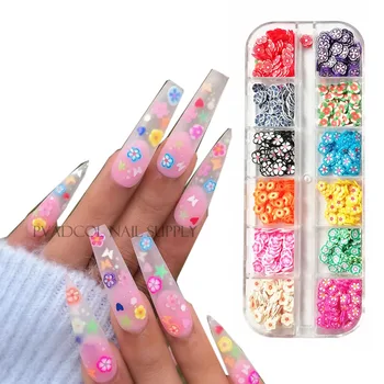 

12 Grids 3D Fimo Fruit Nail Art Slice Clay Flower Nails Decoration Colorful Acrylic Tips Manicure Salon Supplies