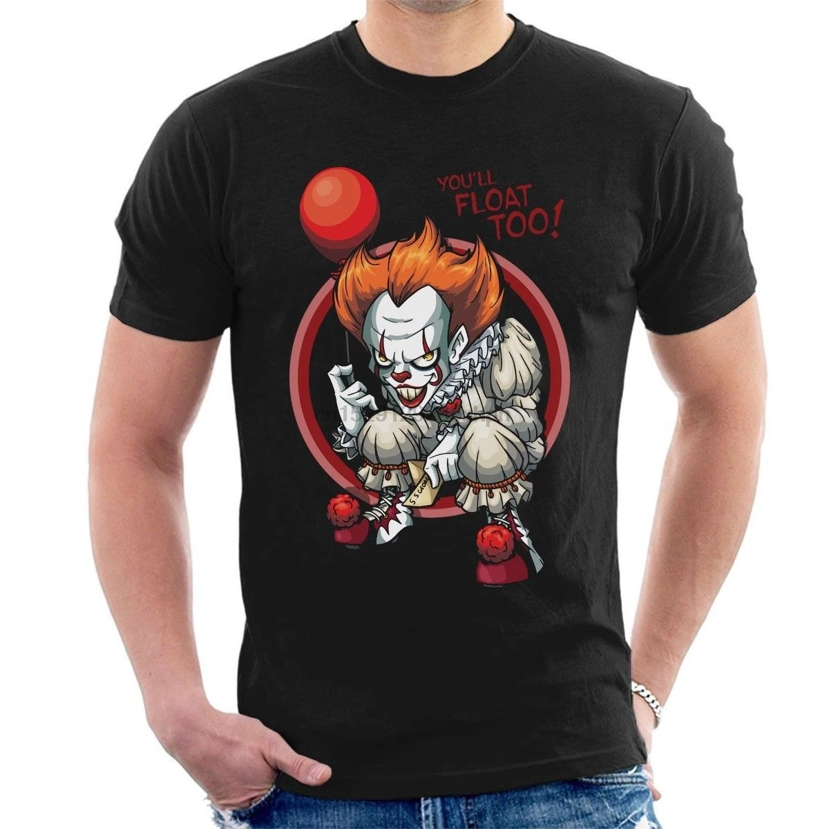

PENNYWISE WITH BALOON T-SHIRT scary Stephen King IT clown movie inspired F07 100% Cotton Brand New T Shirts