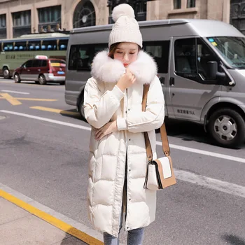 

Thick Warm Women's Down Jacket Raccoon Fur Hooded Clothes 2019 Korean Duck Down Coat Female Long Down Parka Hiver LW1580