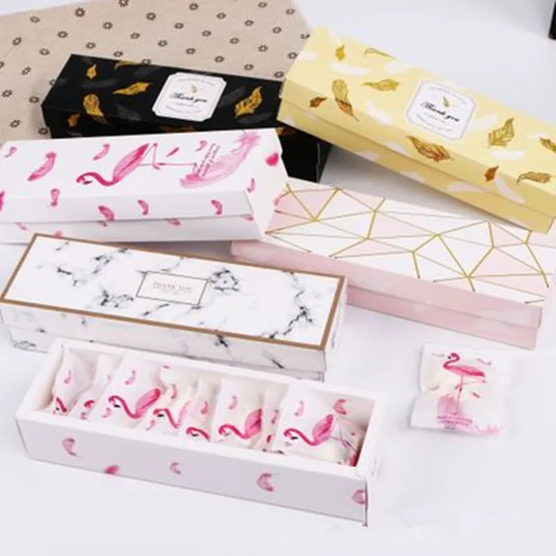 Креативный Фламинго Подарочная коробка Мраморная Бумага Сумка Nougat печенье Tote сумки Свадебные шоколадный торт упаковка бумага украшение для вечеринок