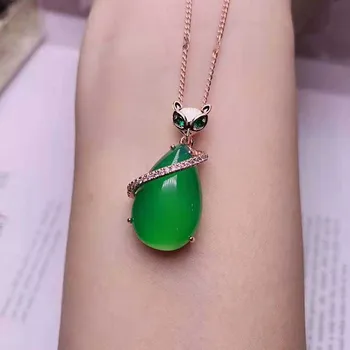 

Natural emerald green agate inlaid with S925 silver pendants
